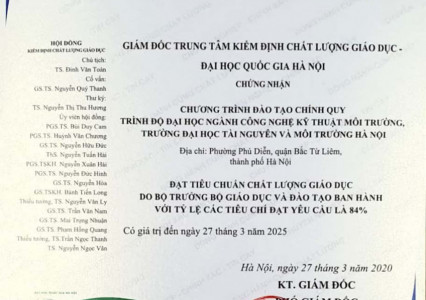 Chứng nhận Kiểm định Chất lượng Chương trình đào tạo Ngành Công nghệ kỹ thuật môi trường